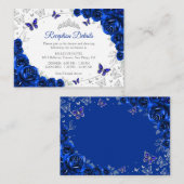 Royal Blue Silver Quinceanera Reception Details Begleitkarte (Vorne/Hinten)
