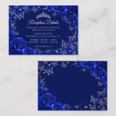 Royal Blue Silver Quinceanera Reception Details Begleitkarte (Vorne/Hinten)