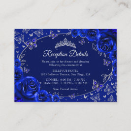 Royal Blue Silver Quinceanera Reception Details Begleitkarte