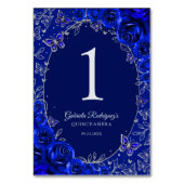 Royal Blue Silver Quinceanera Tischnummer (Rückseite)