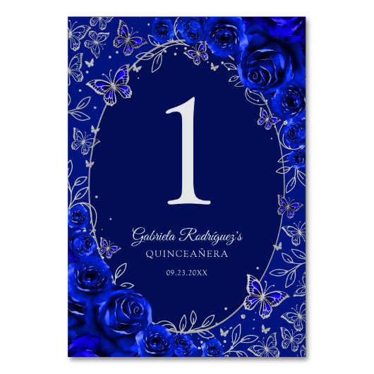 Royal Blue Silver Quinceanera Tischnummer (Vorderseite)