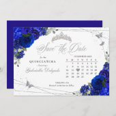 Royal Blue & Silver Quinceñera Save the Date Einladung (Vorne/Hinten)
