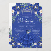 Royal Blue Silver Rose Elegante Princess Quinces Einladung (Vorne/Hinten)