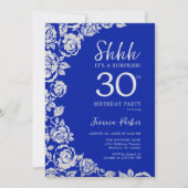 Royal Blue Silver Rose Überraschung 30. Geburtstag Einladung (Vorderseite)