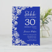 Royal Blue Silver Rose Überraschung 30. Geburtstag Einladung (Stehend Vorderseite)