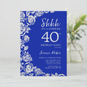 Royal Blue Silver Rose Überraschung 40. Geburtstag Einladung (Stehend Vorderseite)