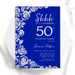 Royal Blue Silver Rose Überraschung 50. Geburtstag Einladung<br><div class="desc">Königlich blaue Blumenüberraschung 50. Geburtstagsfeier Einladung. Elegantes Design mit Rose,  Imitaten silberne Folie und Typografie Script Schriftart. Die trendige Einladungskarte eignet sich perfekt für eine stilvolle Damenfeier. Kann für jedes Alter angepasst werden. Gedruckte Zazzle-Einladungen oder Sofortdownload digitaler Druckvorlage.</div>