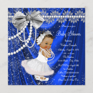 Royal Blue Silver Satin Pearl Ethnic Baby Dusche Einladung