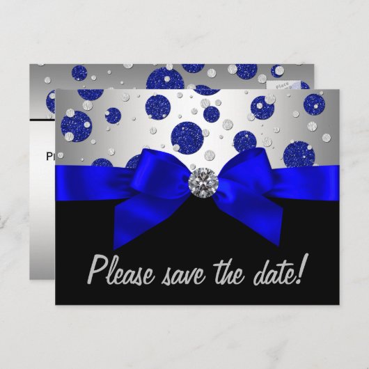 Royal Blue Silver Save the Date Ankündigungspostkarte (Vorne/Hinten)