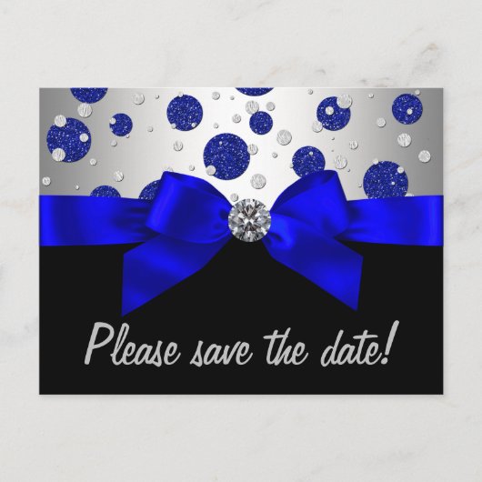 Royal Blue Silver Save the Date Ankündigungspostkarte (Vorderseite)