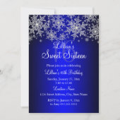 Royal Blue Silver Snowflake Sweet 16 Einladung (Vorderseite)
