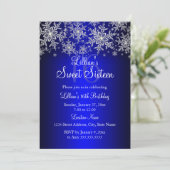 Royal Blue Silver Snowflake Sweet 16 Einladung (Stehend Vorderseite)
