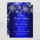 Royal Blue Silver Snowflake Sweet 16 Einladung (Vorne/Hinten)