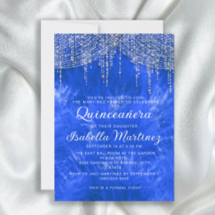 Royal Blue Silver String Light Elegante Quinceñera Einladung