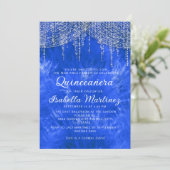Royal Blue Silver String Light Elegante Quinceñera Einladung (Stehend Vorderseite)