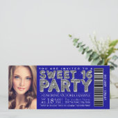 Royal Blue Silver Sweet 16 Ticket Einladung (Stehend Vorderseite)