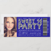Royal Blue Silver Sweet 16 Ticket Einladung (Vorderseite)