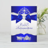 Royal Blue Silver Tiara Pearl Bow Quinceanera Einladung (Stehend Vorderseite)