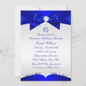 Royal Blue Silver Tiara Pearl Bow Quinceanera Einladung (Rückseite)