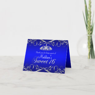 Royal Blue & Silver Tiara Sweet 16 Dankeschön Kart Dankeskarte