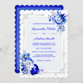Royal Blue Silver und White Wedors Einladung (Vorne/Hinten)