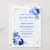 Royal Blue Silver und White Wedors Einladung (Vorderseite)