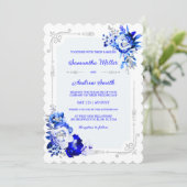 Royal Blue Silver und White Wedors Einladung (Stehend Vorderseite)