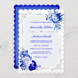 Royal Blue Silver und White Wedors Einladung