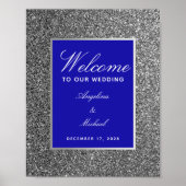 Royal Blue Silver Wedding Welcome Poster (Vorne)