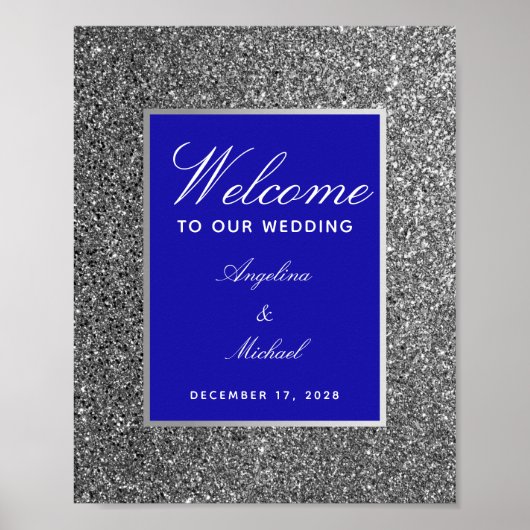 Royal Blue Silver Wedding Welcome Poster (Vorne)