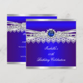 Royal Blue Silver White Pearl Lace Floral Geburtst Einladung (Vorne/Hinten)