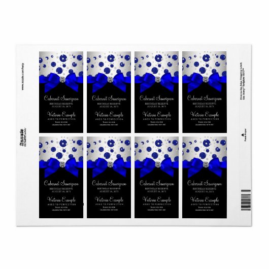 Royal Blue Silver Wine Flasche Labels (Vorne)