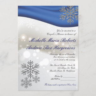 Royal Blue Silver Winter Wedding Couple Dusche Einladung