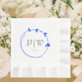 Royal Blue Simple Heart Wreath Monogram Wedding Serviette
