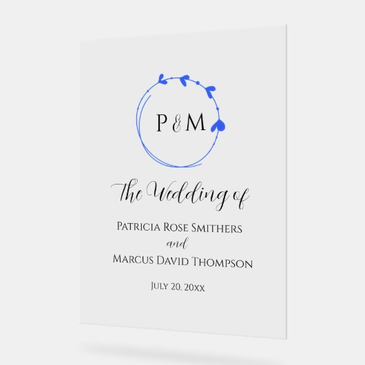 Royal Blue Simple Heart Wreath Wedding Acrylschild (Winkel)