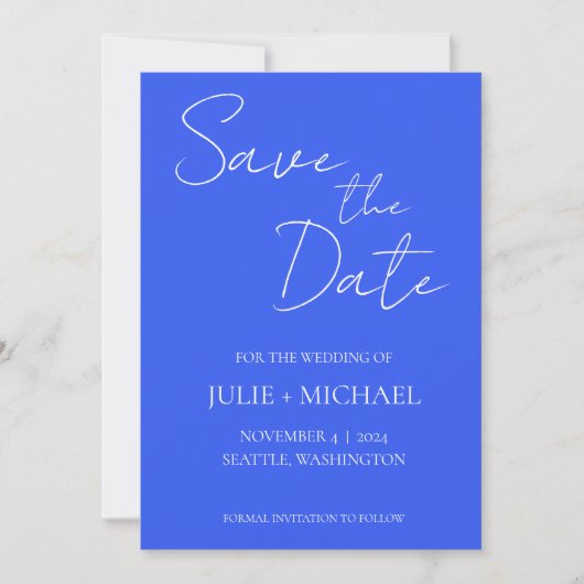 Royal Blue Simple Style Wedding Save The Date (Vorderseite)