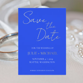 Royal Blue Simple Style Wedding Save the Date Folieneinladung