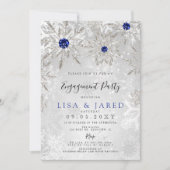 Royal Blue Snowflakes Winter Engagement Party Einladung (Vorderseite)