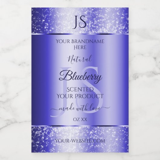 Royal Blue Soft Glitzer Product Labels Monogram Lebensmitteletikett (Einzelnes Label)