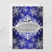 Royal Blue Sparkle Snowflake Sweet 16 Einladung (Vorderseite)