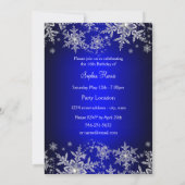 Royal Blue Sparkle Snowflake Sweet 16 Einladung (Rückseite)