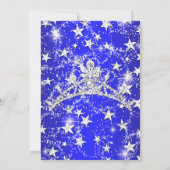 Royal Blue Sparkle Tiara Stars Quinceanera Einladung (Rückseite)