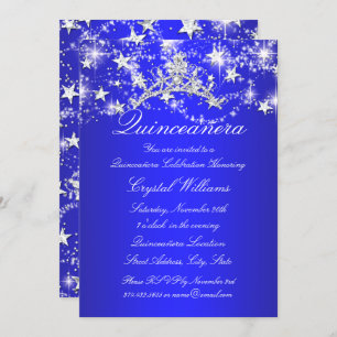 Royal Blue Sparkle Tiara Stars Quinceanera Einladung