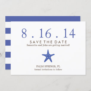 Royal Blue Starfish Wedding Save the Date Einladung