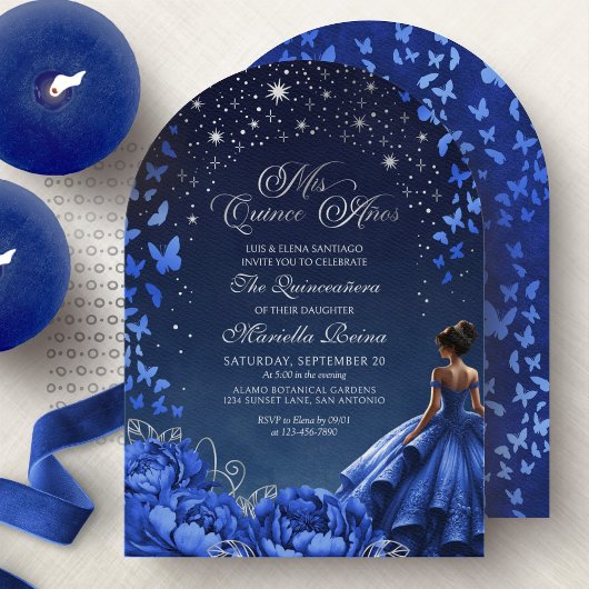 Royal Blue Starry Night Quinceanera Einladung