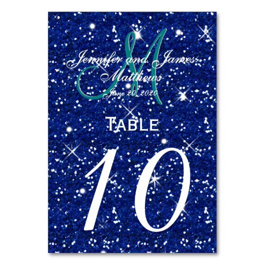Royal Blue Starry Night Wedding Tischnummer Card (Rückseite)