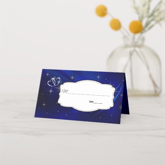 Royal Blue Stars & Silver Hearts Wedding Platzkarte (Vorderseite)