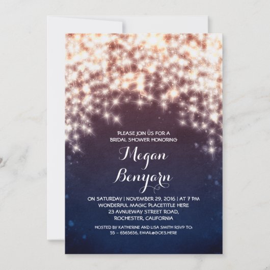 Royal Blue String Lights Brautparty lädt ein Einladung (Vorderseite)