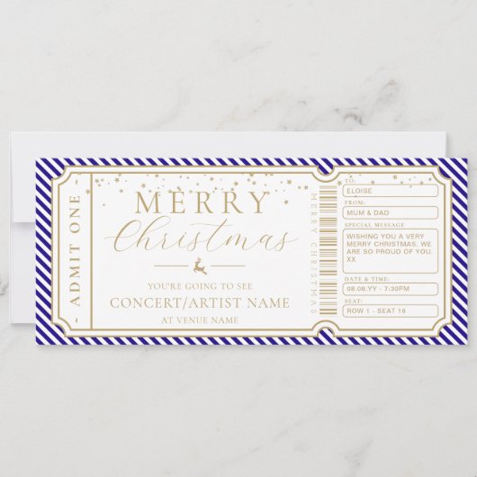Royal Blue Stripe Concept Ticket Gutscheinkarte Einladung (Vorderseite)