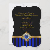 Royal Blue Stripe Gold Pearl Birthday Einladung (Rückseite)